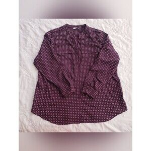 Calvin Klein Womens XL Polka Dot Blouse Burgundy Grandad Collar Whimsigoth Retro